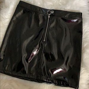 Black Leather Skirt midway zip up